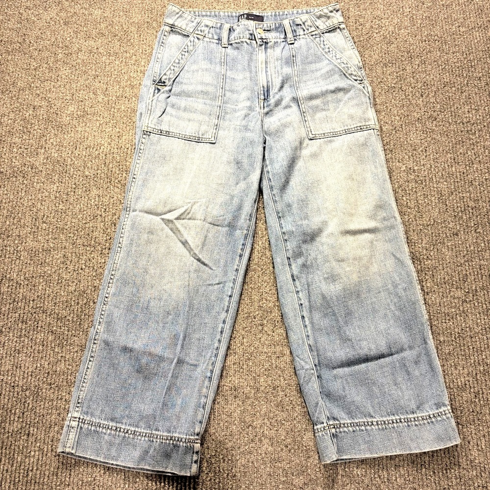 Gap Jeans Cropped Wide Leg Size 10/30 Light Wash Denim High Rise Relaxed 1969